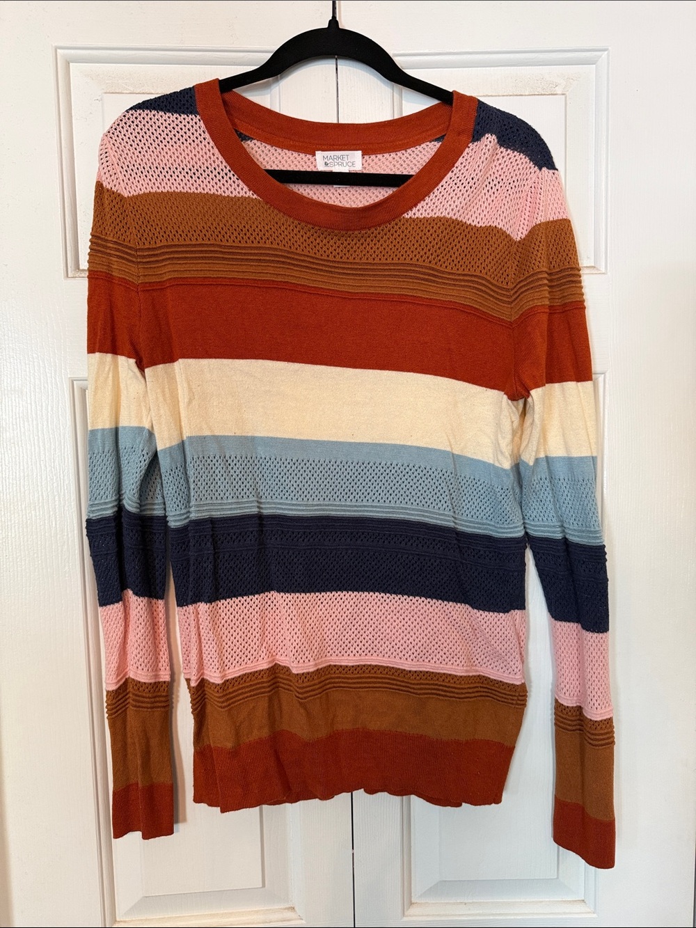 Market & Spruce Striped Crewneck Sweater in Rust, Pink, Blue, Cream